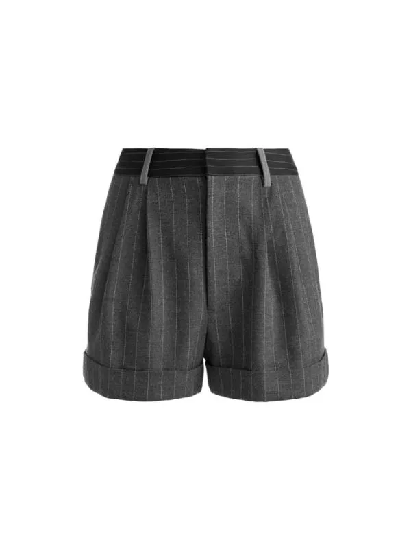 Shorts Women Alice Olivia CONRY PLEATED CUFF SHORT Greycharcoal Pinstripe