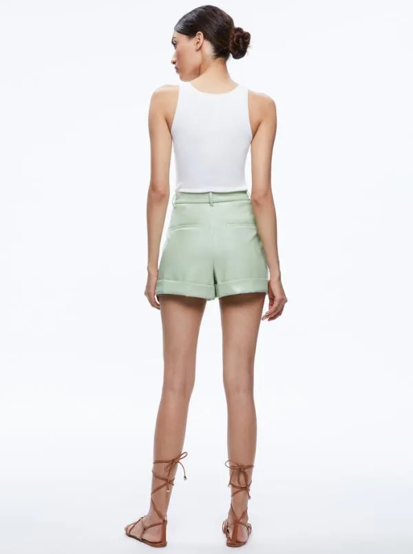 Shorts Women Alice Olivia CONRY VEGAN LEATHER PLEATED CUFF SHORT Green Tea