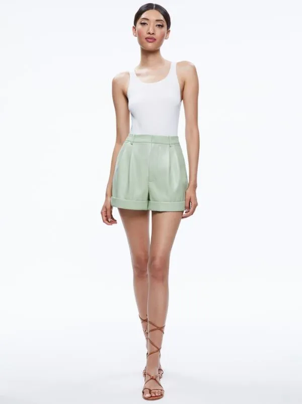 Shorts Women Alice Olivia CONRY VEGAN LEATHER PLEATED CUFF SHORT Green Tea