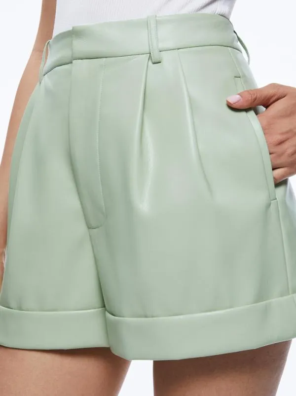 Shorts Women Alice Olivia CONRY VEGAN LEATHER PLEATED CUFF SHORT Green Tea
