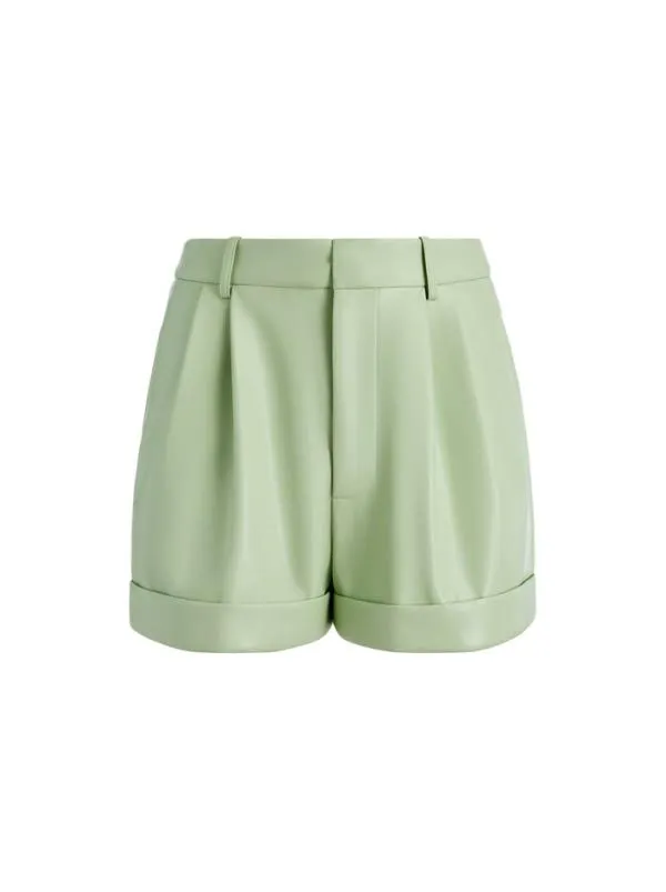 Shorts Women Alice Olivia CONRY VEGAN LEATHER PLEATED CUFF SHORT Green Tea
