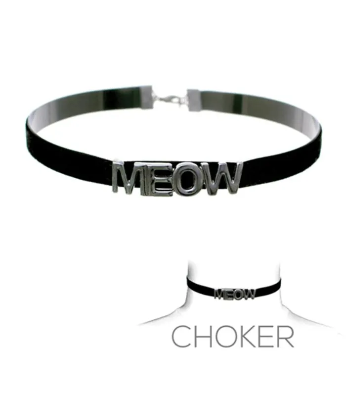 Silver and Black Meow Choker Accessories Unique Vintage Necklaces