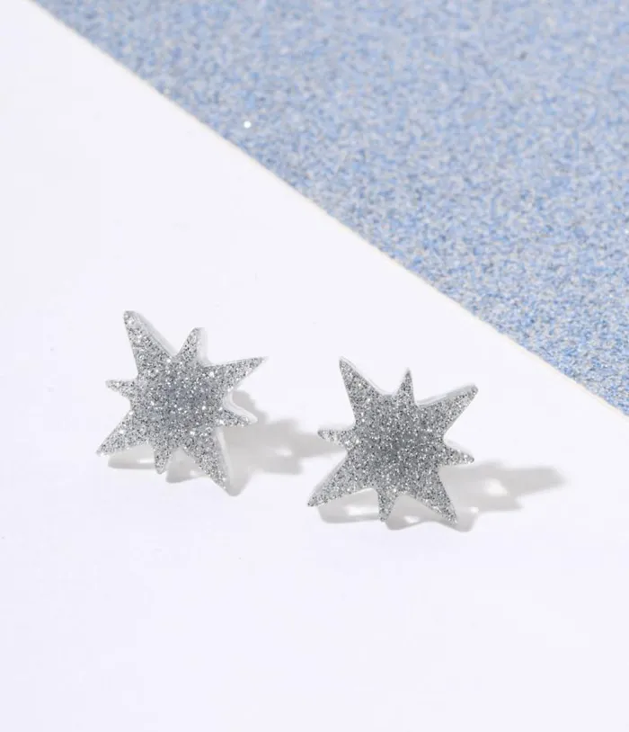 Silver Glitter Atomic Star Stud Earrings Accessories Unique Vintage Earrings Silver Glitter Atomic Star Stud Earrings Accessories Unique Vintage Earrings