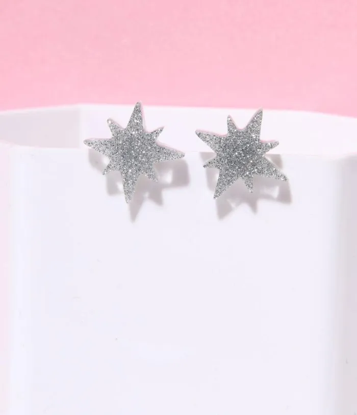 Silver Glitter Atomic Star Stud Earrings Accessories Unique Vintage Earrings