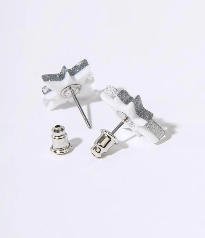 Silver Glitter Atomic Star Stud Earrings Accessories Unique Vintage Earrings