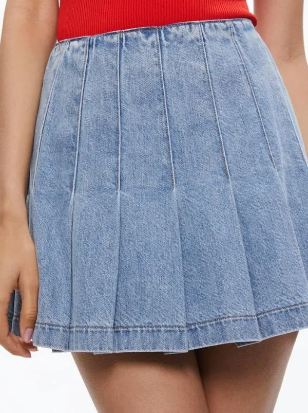 Skirts Women Alice Olivia CARTER PLEATED DENIM MINI SKIRT Rockstar Blue