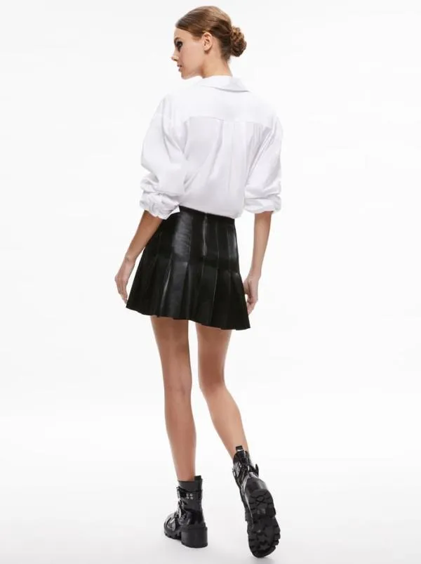 Skirts Women Alice Olivia CARTER VEGAN LEATHER PLEATED MINI SKIRT Black