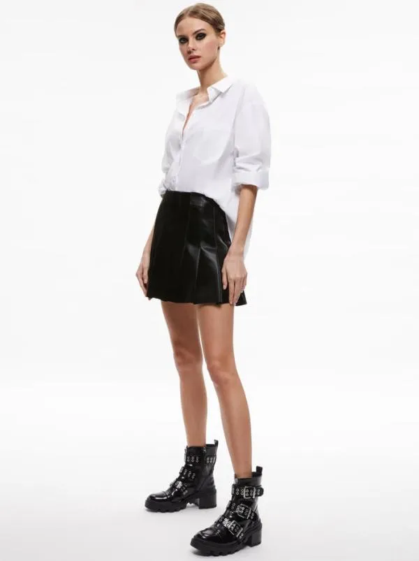 Skirts Women Alice Olivia CARTER VEGAN LEATHER PLEATED MINI SKIRT Black