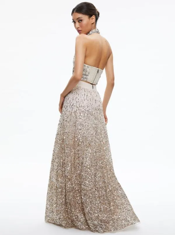 Skirts Women Alice Olivia CATRINA SEQUIN EMBELLISHED GOWN SKIRT Champagnemulti
