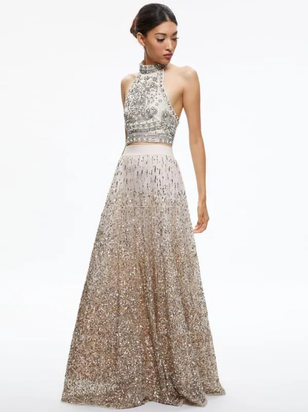 Skirts Women Alice Olivia CATRINA SEQUIN EMBELLISHED GOWN SKIRT Champagnemulti