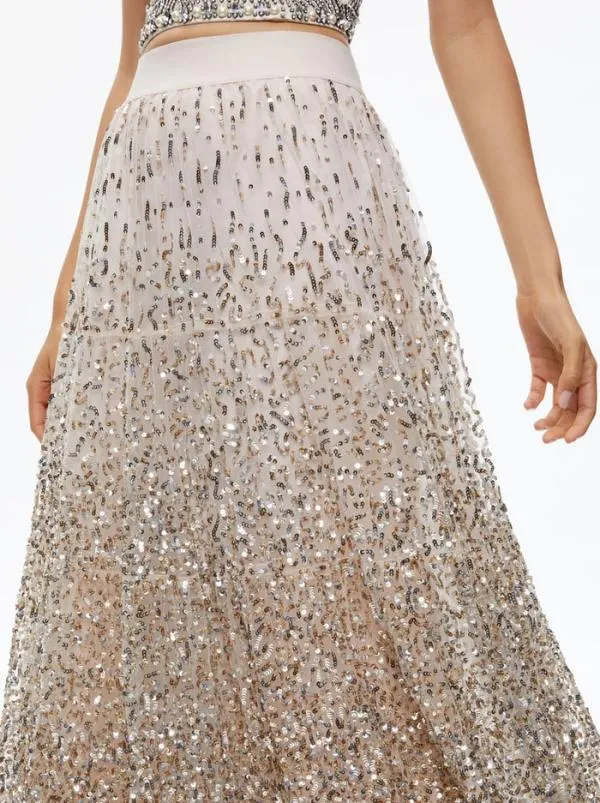 Skirts Women Alice Olivia CATRINA SEQUIN EMBELLISHED GOWN SKIRT Champagnemulti