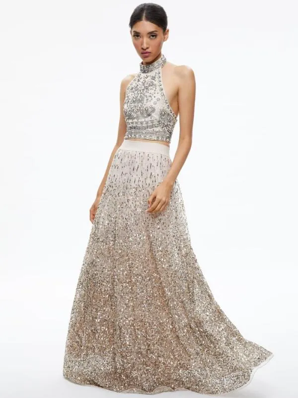 Skirts Women Alice Olivia CATRINA SEQUIN EMBELLISHED GOWN SKIRT Champagnemulti