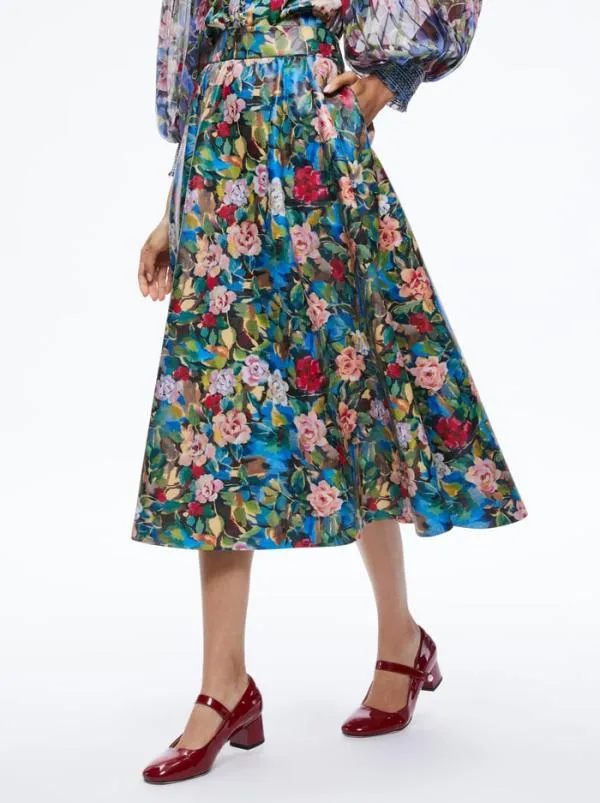 Skirts Women Alice Olivia EARLA VEGAN LEATHER FLARE SKIRT Breeze Floral
