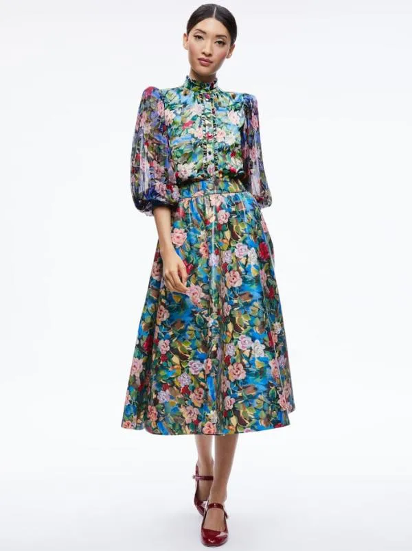 Skirts Women Alice Olivia EARLA VEGAN LEATHER FLARE SKIRT Breeze Floral