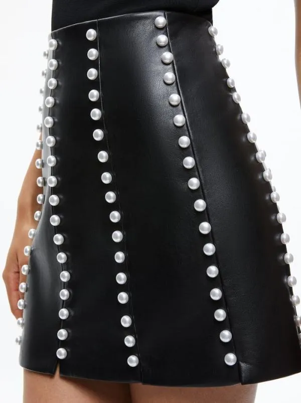 Skirts Women Alice Olivia LECIA EMBELLISHED VEGAN LEATHER MINI SKIRT Black
