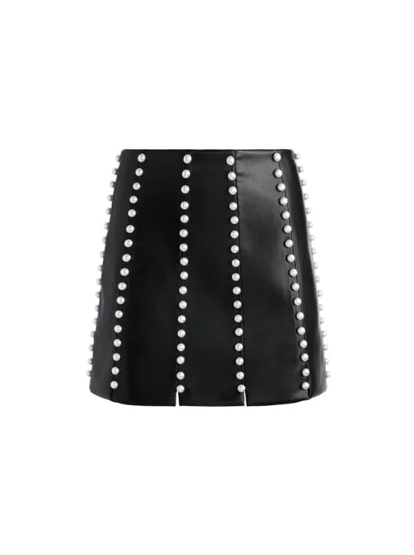 Skirts Women Alice Olivia LECIA EMBELLISHED VEGAN LEATHER MINI SKIRT Black