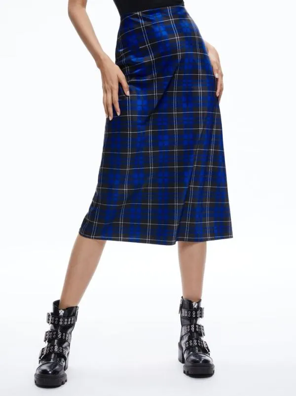 Skirts Women Alice Olivia MAEVE MIDI SLIP SKIRT Schoolgirl Plaid Sapphire
