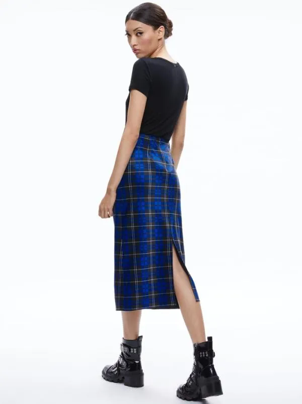 Skirts Women Alice Olivia MAEVE MIDI SLIP SKIRT Schoolgirl Plaid Sapphire
