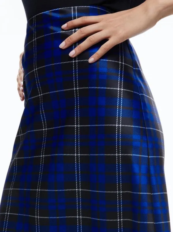 Skirts Women Alice Olivia MAEVE MIDI SLIP SKIRT Schoolgirl Plaid Sapphire