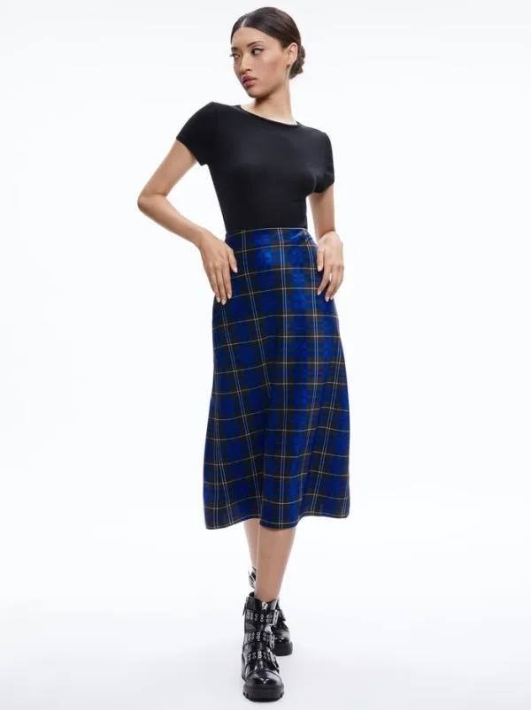 Skirts Women Alice Olivia MAEVE MIDI SLIP SKIRT Schoolgirl Plaid Sapphire