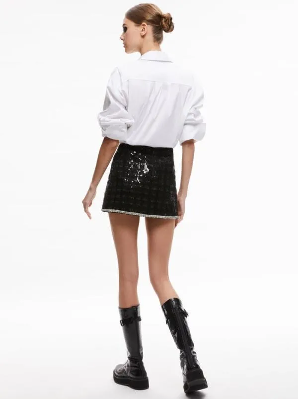 Skirts Women Alice Olivia RUBI SEQUIN TWEED MINI SKIRT Black