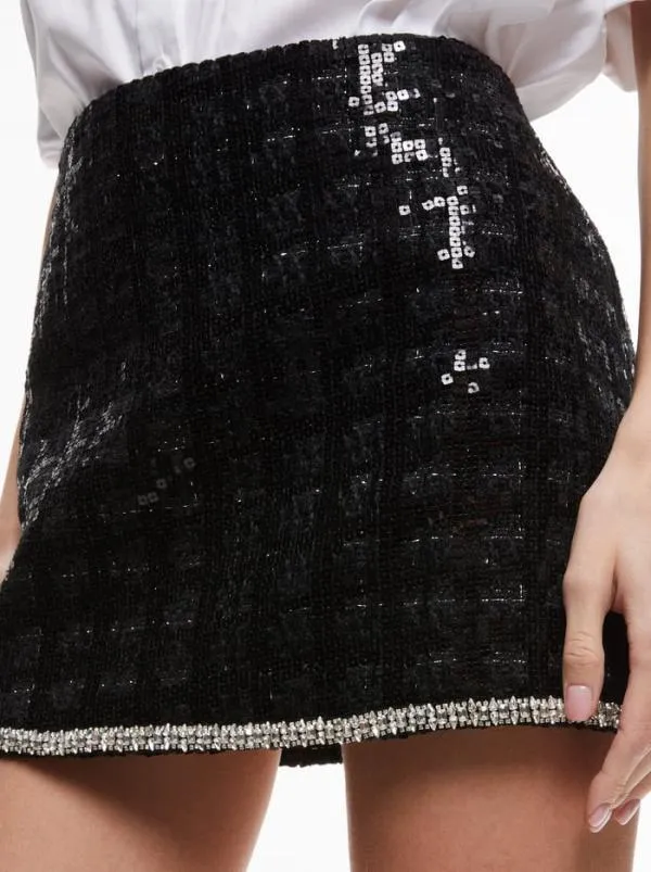 Skirts Women Alice Olivia RUBI SEQUIN TWEED MINI SKIRT Black