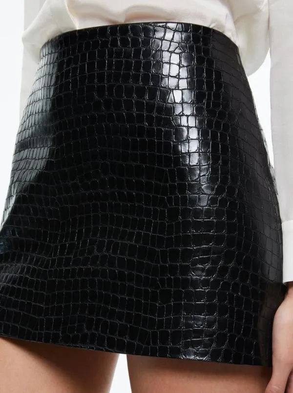 Skirts Women Alice Olivia RUBI VEGAN LEATHER CROC MINI SKIRT Black