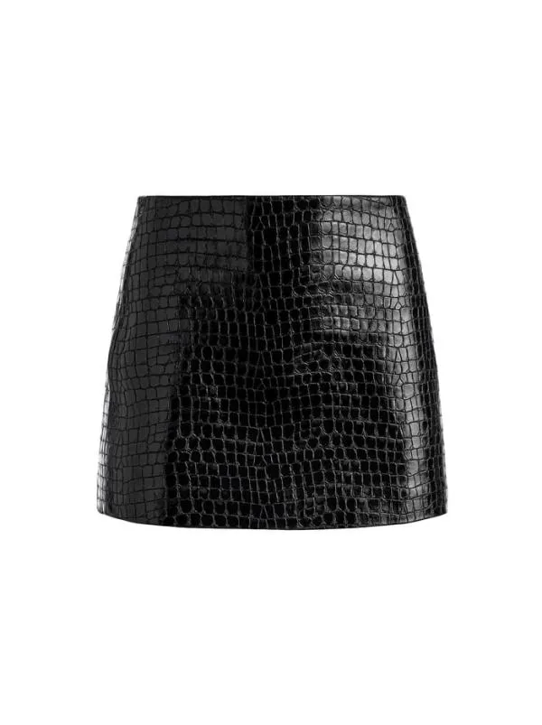 Skirts Women Alice Olivia RUBI VEGAN LEATHER CROC MINI SKIRT Black