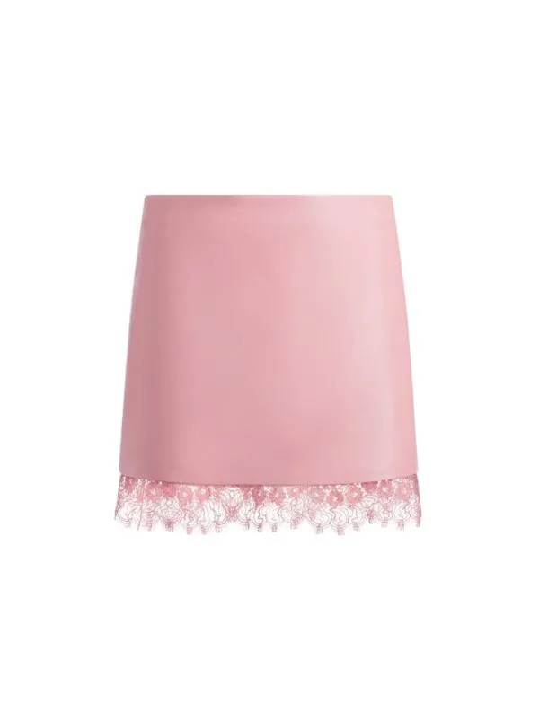 Skirts Women Alice Olivia RUBI VEGAN LEATHER LACE TRIM MINI SKIRT Rose
