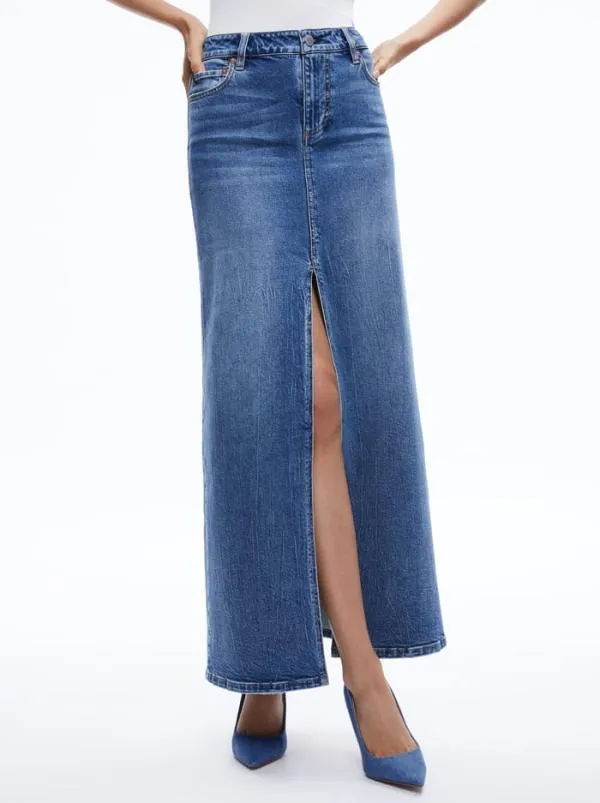 Skirts Women Alice Olivia RYE DENIM MAXI SKIRT Brooklyn Blue
