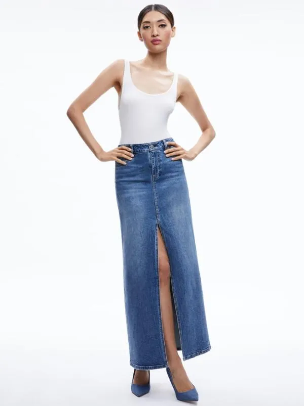 Skirts Women Alice Olivia RYE DENIM MAXI SKIRT Brooklyn Blue