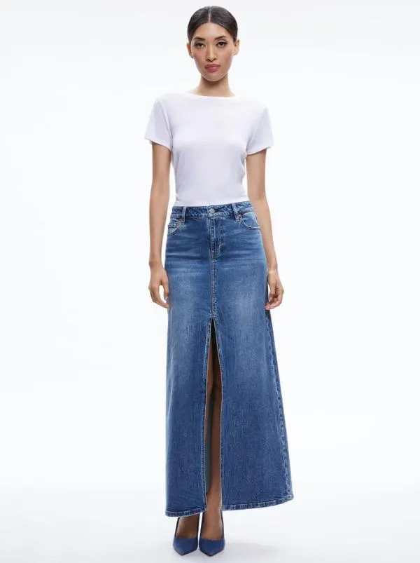 Skirts Women Alice Olivia RYE DENIM MAXI SKIRT Brooklyn Blue