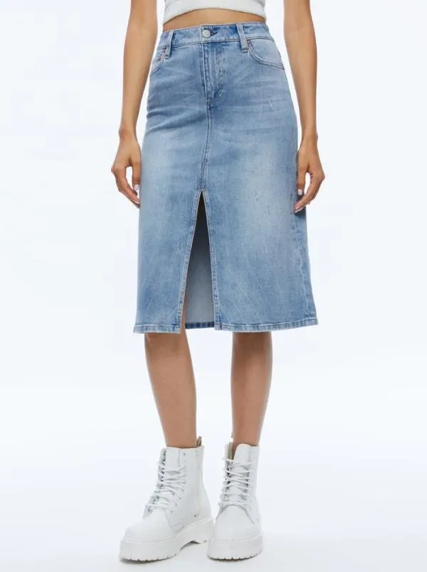 Skirts Women Alice Olivia RYE MIDI DENIM SKIRT Lightning Blue
