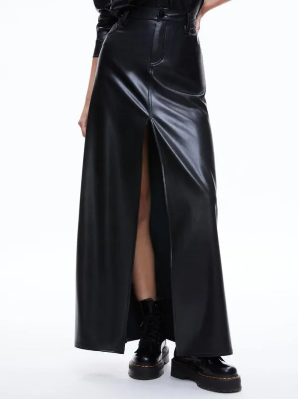 Skirts Women Alice Olivia RYE VEGAN LEATHER MAXI SKIRT Black