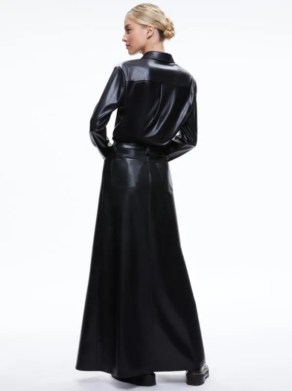 Skirts Women Alice Olivia RYE VEGAN LEATHER MAXI SKIRT Black
