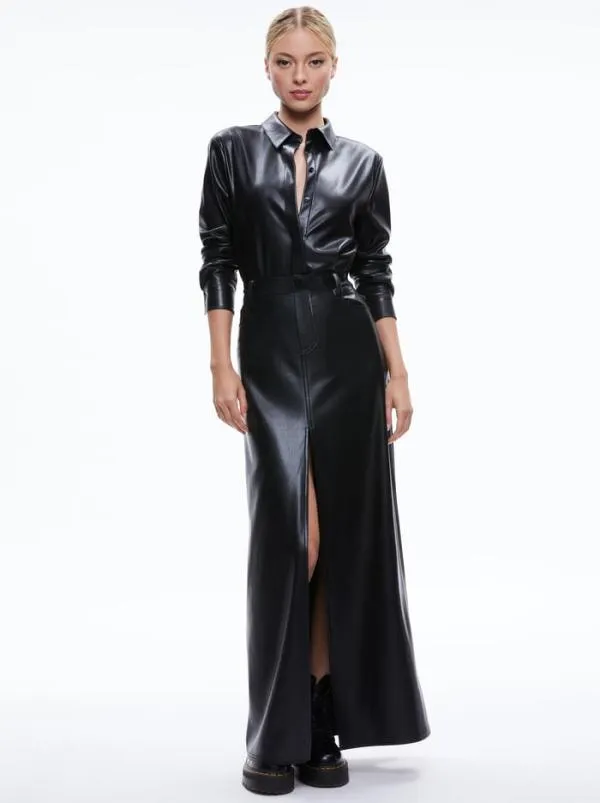 Skirts Women Alice Olivia RYE VEGAN LEATHER MAXI SKIRT Black