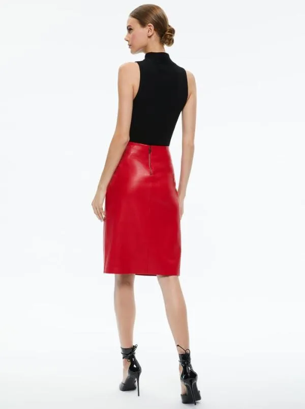 Skirts Women Alice Olivia SIOBHAN VEGAN LEATHER MIDI SKIRT Perfect Ruby