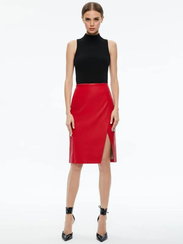 Skirts Women Alice Olivia SIOBHAN VEGAN LEATHER MIDI SKIRT Perfect Ruby