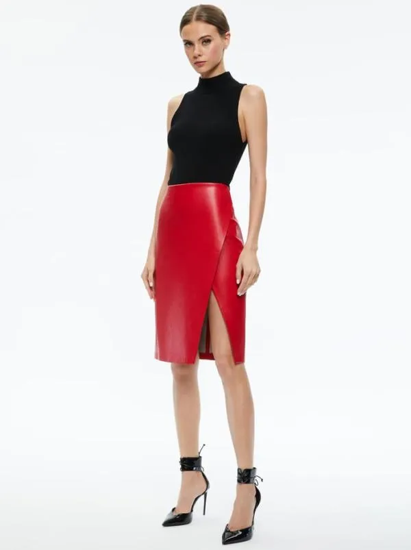Skirts Women Alice Olivia SIOBHAN VEGAN LEATHER MIDI SKIRT Perfect Ruby