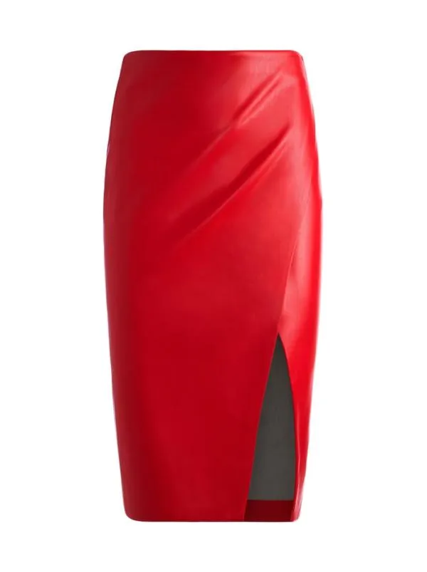 Skirts Women Alice Olivia SIOBHAN VEGAN LEATHER MIDI SKIRT Perfect Ruby