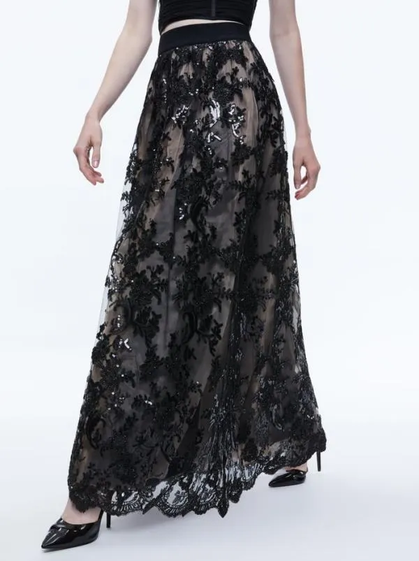 Skirts Women Alice Olivia TINA EMBELLISHED GOWN SKIRT Black