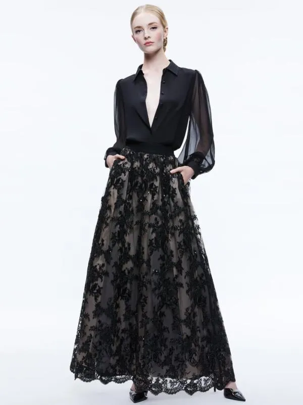 Skirts Women Alice Olivia TINA EMBELLISHED GOWN SKIRT Black