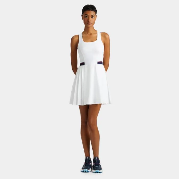 Skorts and Dresses Women GFORE RACERBACK STRETCH OPS PLEATED TENNIS DRESS WITH SHORT Snow