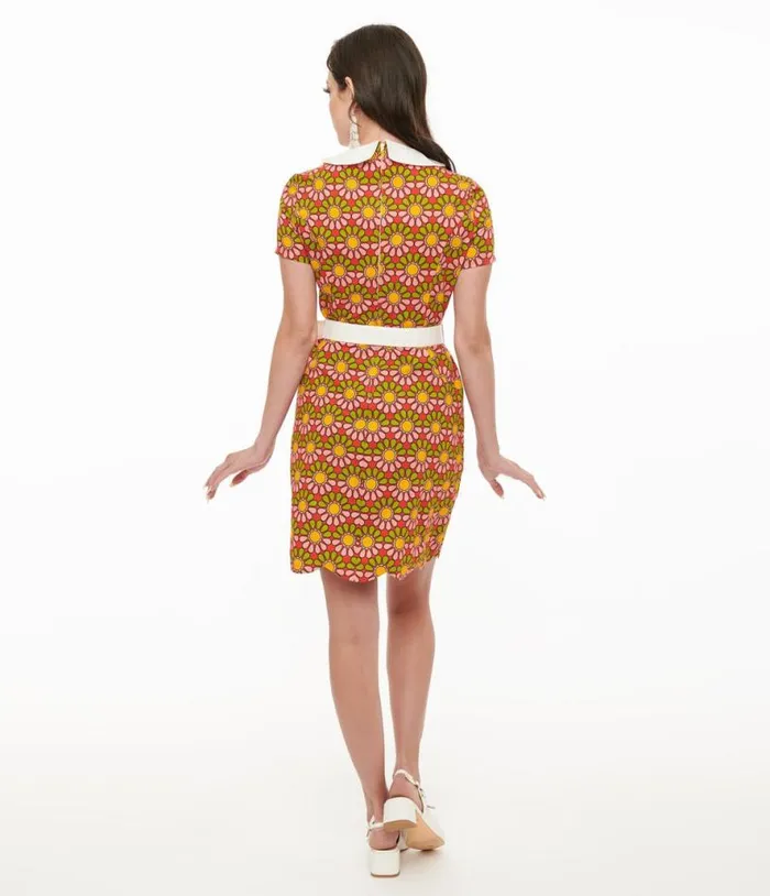 Smak Parlour 1960s Green and Pink Flower Power Mini Dress Dresses Unique Vintage Pocket Dresses