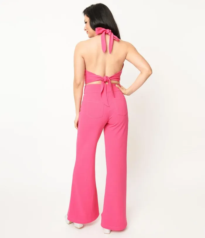 Smak Parlour 1960s Hot Pink High Waist Flare Pants Clothing Unique Vintage Pants