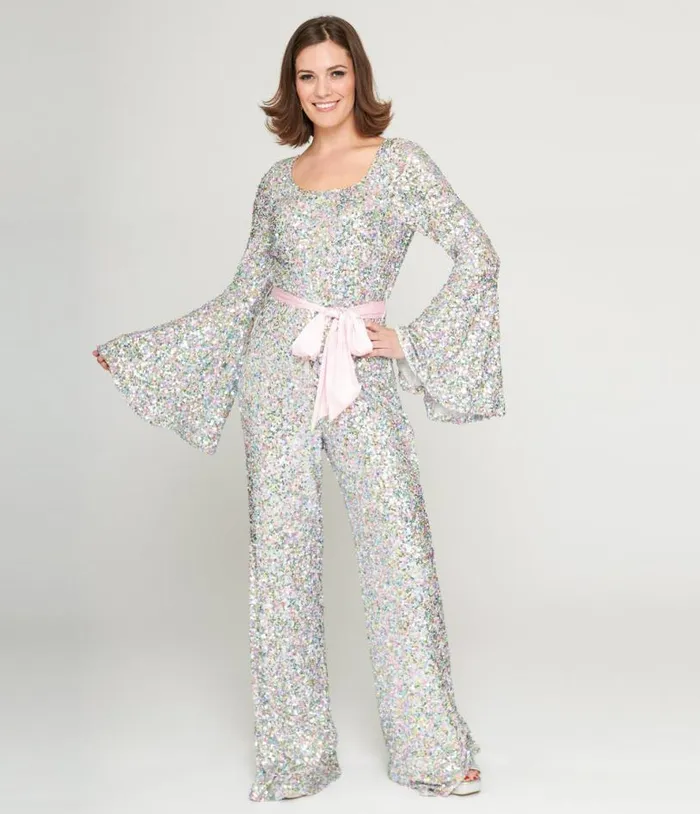 Smak Parlour 1960s Pastel Rainbow Sequin Bell Sleeve Jumpsuit Clothing Unique Vintage Rompers and Jumpsuits Smak Parlour 1960s Pastel Rainbow Sequin Bell Sleeve Jumpsuit Clothing Unique Vintage Rompers and Jumpsuits