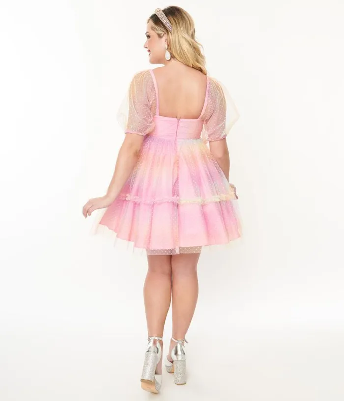Smak Parlour 1960s Pink Rainbow Polka Dot Babydoll Dress DressesPlus Unique Vintage Babydoll