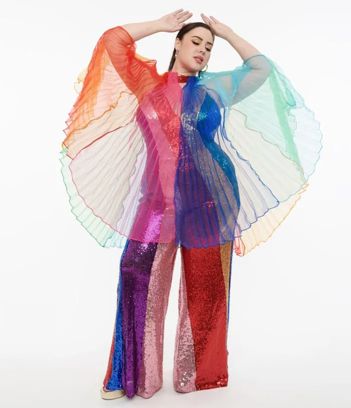Smak Parlour 1960s Rainbow Stripe Pleated Cape ClothingPlus Unique Vintage Jackets