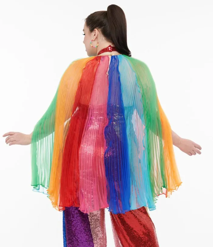 Smak Parlour 1960s Rainbow Stripe Pleated Cape ClothingPlus Unique Vintage Jackets