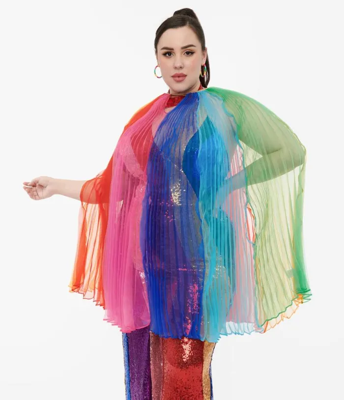 Smak Parlour 1960s Rainbow Stripe Pleated Cape ClothingPlus Unique Vintage Jackets